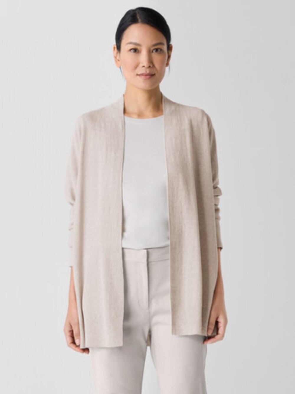 Organic Linen Cotton Long Cardigan UNDYED NATURAL Beige Cream Medium P